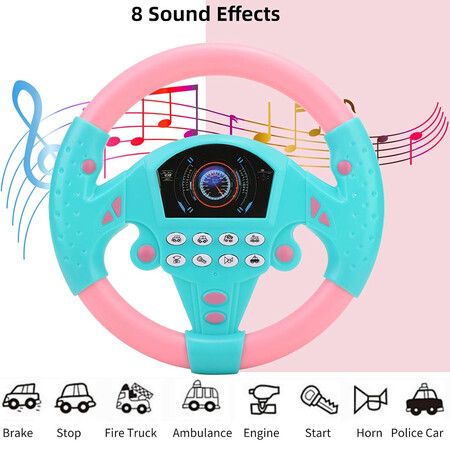 Steering Wheel Toy, Simulated Driving Controller Electric Early Learning Educational Sounding Toy Pretend Driving Seat Toys For Kids Age 3 Up, Pink