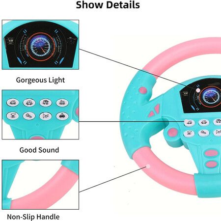 Steering Wheel Toy, Simulated Driving Controller Electric Early Learning Educational Sounding Toy Pretend Driving Seat Toys For Kids Age 3 Up, Pink