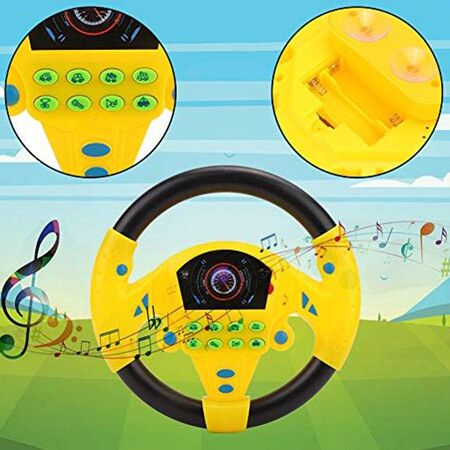 Steering Wheel Toy, Simulated Driving Controller Electric Early Learning Educational Sounding Toy Pretend Driving Seat Toys For Kids Age 3 Up, Yellow