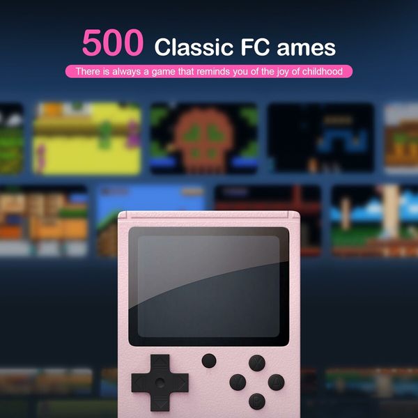 Handheld Games Console,Mini Retro Game Console with 500 Classical FC Games Support for Connecting TV & Two Players (Pink)