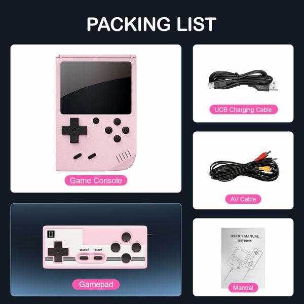 Handheld Games Console,Mini Retro Game Console with 500 Classical FC Games Support for Connecting TV & Two Players (Pink)