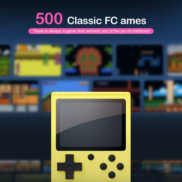 Handheld Games Console,Mini Retro Game Console with 500 Classical FC Games Support for Connecting TV & Two Players (Yellow)