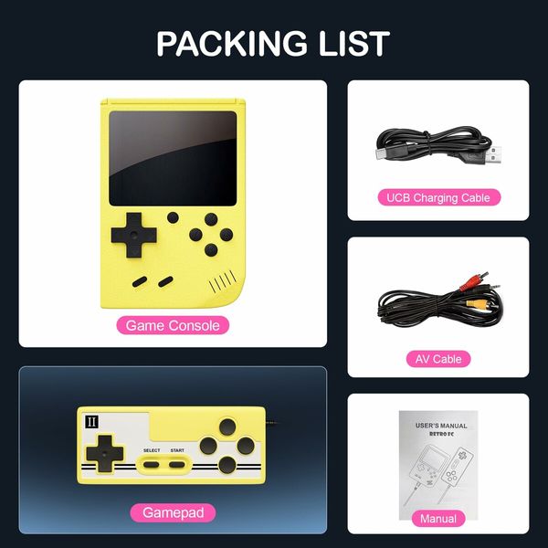 Handheld Games Console,Mini Retro Game Console with 500 Classical FC Games Support for Connecting TV & Two Players (Yellow)