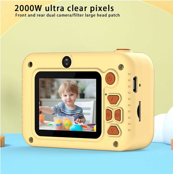 Mini Children's Camera 2000W High Definition Dual Camera Front and Rear Multi-Functional Video Camera Game Camera Supports 30 Photos Without Card, Yellow