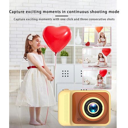 Mini Children's Camera 2000W High Definition Dual Camera Front and Rear Multi-Functional Video Camera Game Camera Supports 30 Photos Without Card, Yellow