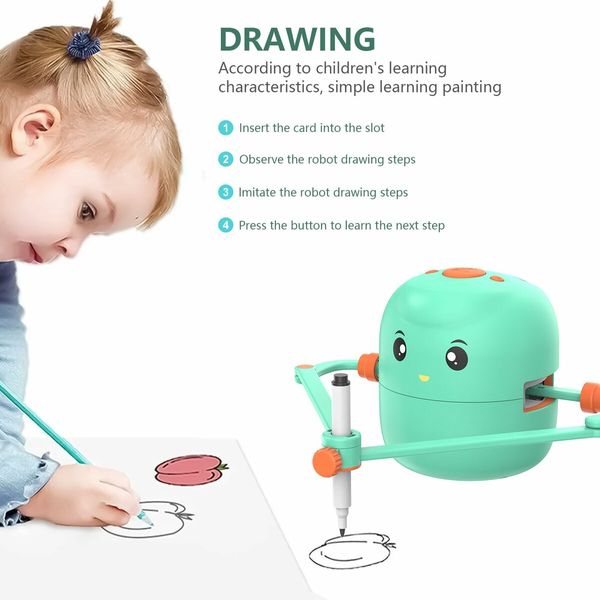 Interactive Educational Drawing Robot,Montessori Learning Toy with 100 Word Cards,Voice Interaction,Age3+ (Green)