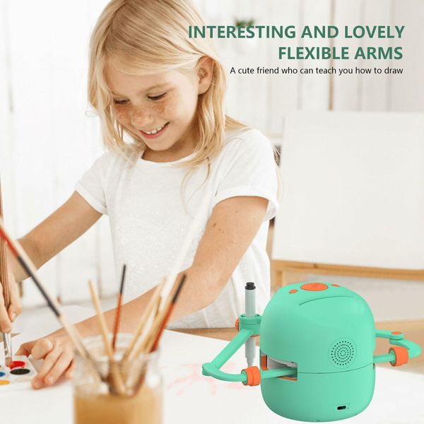 Interactive Educational Drawing Robot,Montessori Learning Toy with 100 Word Cards,Voice Interaction,Age3+ (Green)