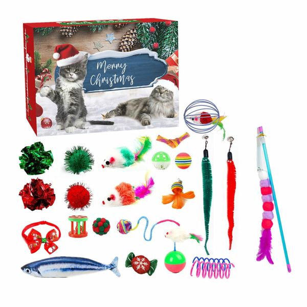 Cat Christmas Advent Calendar,24 Days Countdown Calendar with Assorted Interactive Cat Toys for Indoor Cats Pet Surprise Gifts