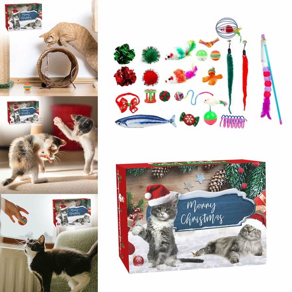 Cat Christmas Advent Calendar,24 Days Countdown Calendar with Assorted Interactive Cat Toys for Indoor Cats Pet Surprise Gifts