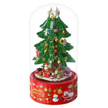 629PCS Christmas Tree Drifting Snow Rotating Music Box Building Blocks DIY Santa Claus Figures Decoration Bricks Kids Toys Gifts