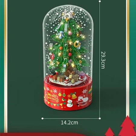 629PCS Christmas Tree Drifting Snow Rotating Music Box Building Blocks DIY Santa Claus Figures Decoration Bricks Kids Toys Gifts