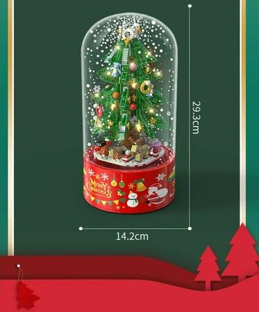 629PCS Christmas Tree Drifting Snow Rotating Music Box Building Blocks DIY Santa Claus Figures Decoration Bricks Kids Toys Gifts