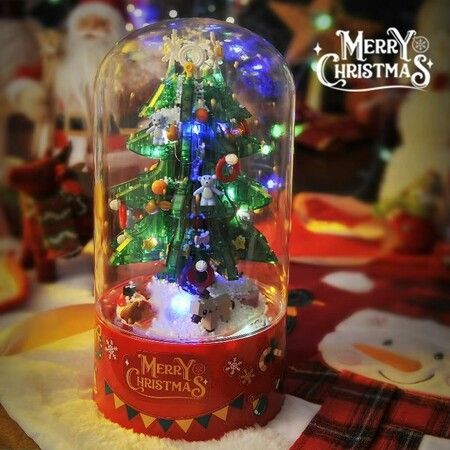 629PCS Christmas Tree Drifting Snow Rotating Music Box Building Blocks DIY Santa Claus Figures Decoration Bricks Kids Toys Gifts