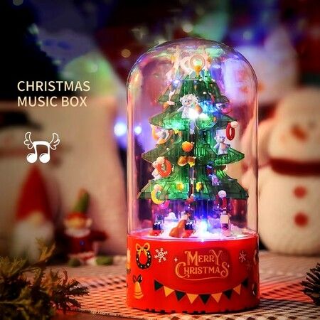 629PCS Christmas Tree Drifting Snow Rotating Music Box Building Blocks DIY Santa Claus Figures Decoration Bricks Kids Toys Gifts