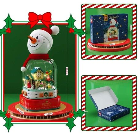 Christmas Music Box Building Block Kit,with Auto Rotating Snowman Play Christmas Music for Christmas New Year Gifts