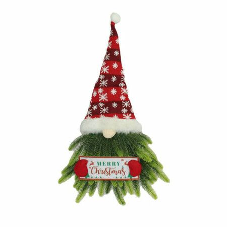 Christmas Wreath for Front Door, Lighted Gnome Christmas Door Wreath, Santa Xmas Hanging Sign for Door Window Wall Decorations