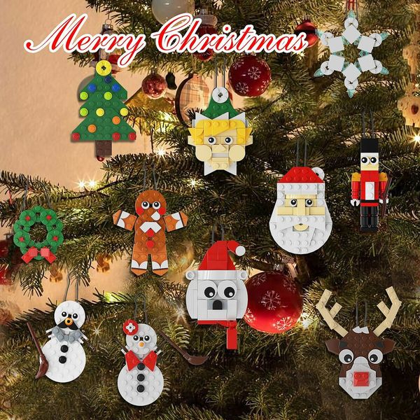 Christmas   decorative Hanging pendant Tree  Building Blocks DIY Santa Claus Figures Decoration Bricks Kids Toys Gifts