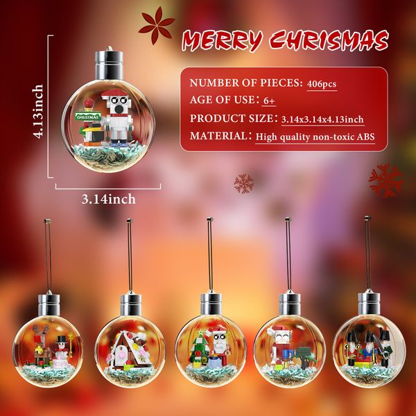 Christmas  Light bulb decorative Hanging pendant Tree  Building Blocks DIY Santa Claus Figures Decoration Bricks Kids Toys Gifts