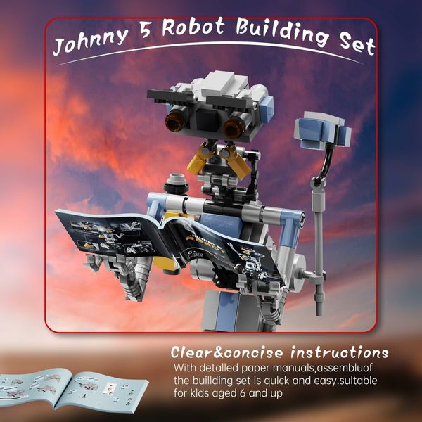 Johnny 5 Robot Building Set, Short Open Circuit Johnny Five Robot Model Toys, Compatible for Lego, Educational Gift Set for Ages 8-14 Boys