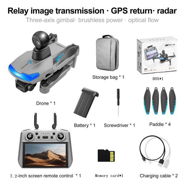 8K Dual Camera Drone Folding GPS Relay 7.2 Inch Touch Screen HD Aerial Photography Drone Color Grey