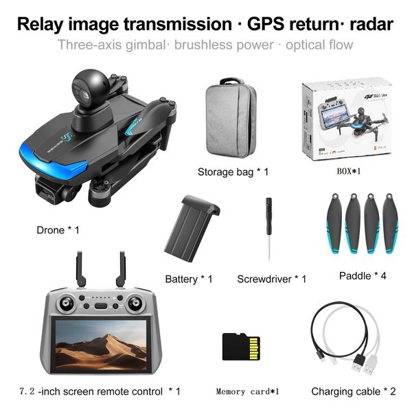 8K Dual Camera Drone Folding GPS Relay 7.2 Inch Touch Screen HD Aerial Photography Drone Color Black