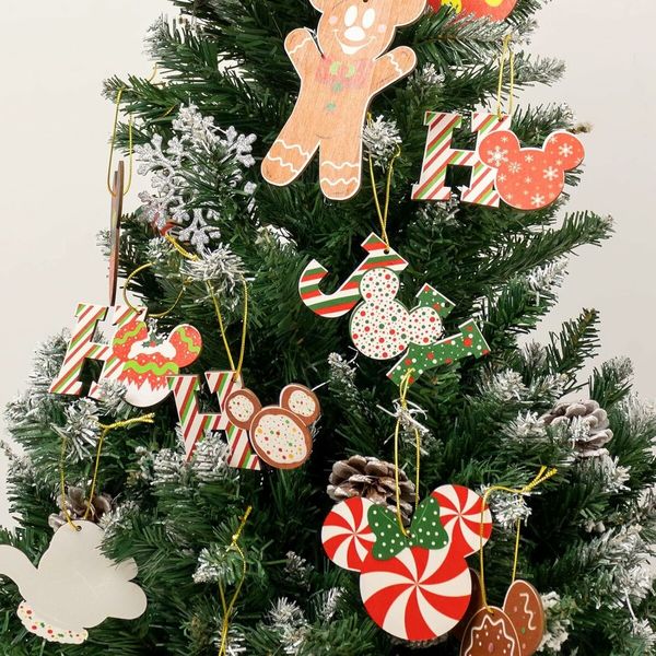 Christmas Decorations Tree Ornaments Set, 24Pcs Wooden Mouse Ornaments for Holiday Christmas Trees Hanging Party Decorations