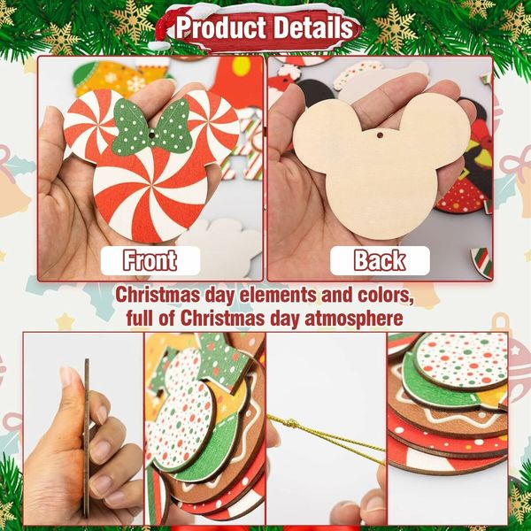 Christmas Decorations Tree Ornaments Set, 24Pcs Wooden Mouse Ornaments for Holiday Christmas Trees Hanging Party Decorations