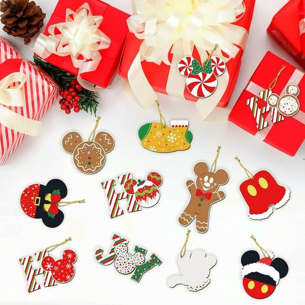 Christmas Decorations Tree Ornaments Set, 24Pcs Wooden Mouse Ornaments for Holiday Christmas Trees Hanging Party Decorations