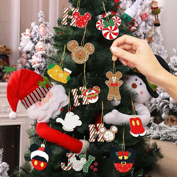 Christmas Decorations Tree Ornaments Set, 24Pcs Wooden Mouse Ornaments for Holiday Christmas Trees Hanging Party Decorations