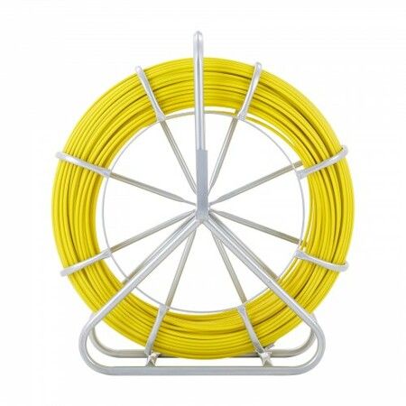 Fish Tape Fiberglass 129.5 m 6.35 mm Duct Rodder Fishtape Wire Puller Cable Running Rod with Steel Reel Stand 3 Pulling Heads Fishing Tools