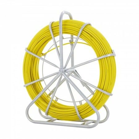 Fish Tape Fiberglass 129.5 m 6.35 mm Duct Rodder Fishtape Wire Puller Cable Running Rod with Steel Reel Stand 3 Pulling Heads Fishing Tools