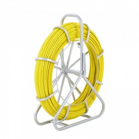 Fish Tape Fiberglass 129.5 m 6.35 mm Duct Rodder Fishtape Wire Puller Cable Running Rod with Steel Reel Stand 3 Pulling Heads Fishing Tools