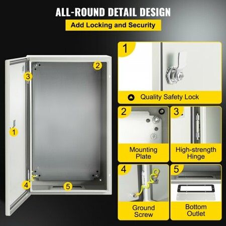 NEMA Steel Enclosure 20 x 12 x 10\'\' NEMA 4X Steel Electrical Box IP66 Waterproof & Dustproof Outdoor/Indoor Electrical Junction Box with Mounting Plate