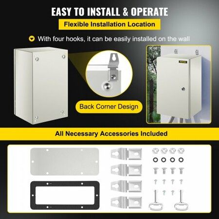 NEMA Steel Enclosure 20 x 12 x 10\'\' NEMA 4X Steel Electrical Box IP66 Waterproof & Dustproof Outdoor/Indoor Electrical Junction Box with Mounting Plate