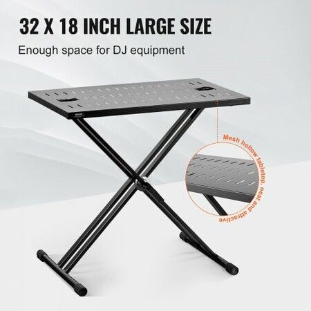 Portable DJ Table with Double-X Braced Keyboard Stand Adjustable Height