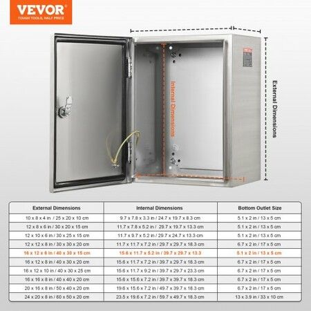 Steel Electrical Box 40x30x15 cm 304 Stainless Steel Electrical Enclosure Box Wall-Mounted Outdoor Electrical Electronic Equipment Enclosure