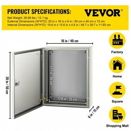 Steel Electrical Box Electrical Enclosure Box 20x16x6'' Carbon Steel IP65