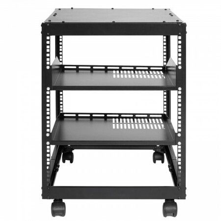 12U Open Frame Server Rack 15''-40'' Adjustable Depth Free Standing or Wall Mount Network Server Rack 4 Post AV Rack with Casters Holds All Your Networking