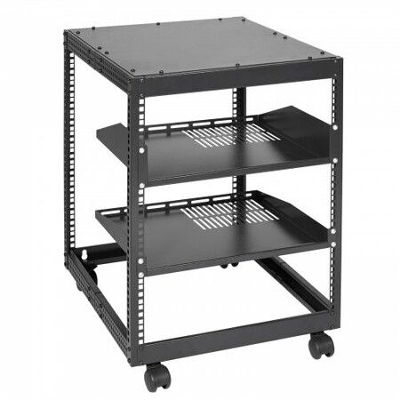 12U Open Frame Server Rack 15''-40'' Adjustable Depth Free Standing or Wall Mount Network Server Rack 4 Post AV Rack with Casters Holds All Your Networking