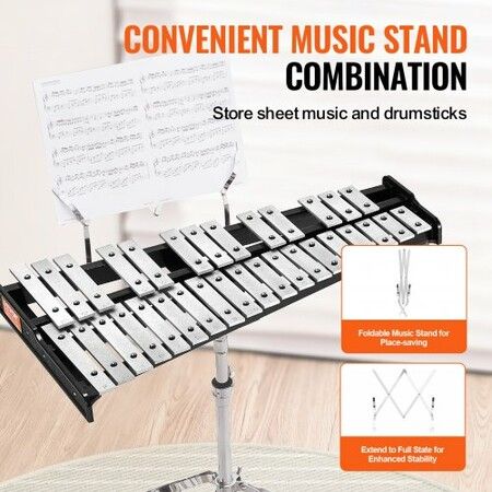 32 Note Glockenspiel Xylophone Bell Kit Professional Percussion Instrument Set with Mallets Drum Sticks Music Stand Adjustable Stand and Carrying Bag