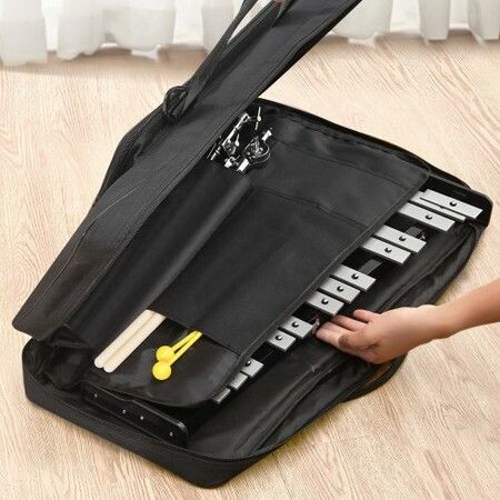 32 Note Glockenspiel Xylophone Bell Kit Professional Percussion Instrument Set with Mallets Drum Sticks Music Stand Adjustable Stand and Carrying Bag