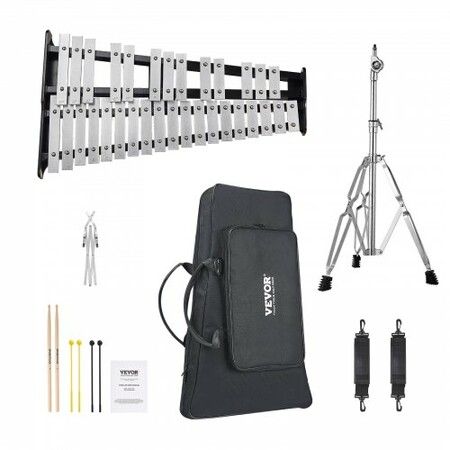 32 Note Glockenspiel Xylophone Bell Kit Professional Percussion Instrument Set with Mallets Drum Sticks Music Stand Adjustable Stand and Carrying Bag