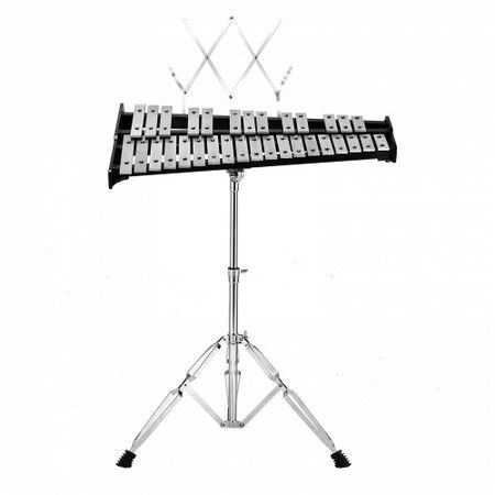 32 Note Glockenspiel Xylophone Bell Kit Professional Percussion Instrument Set with Mallets Drum Sticks Music Stand Adjustable Stand and Carrying Bag