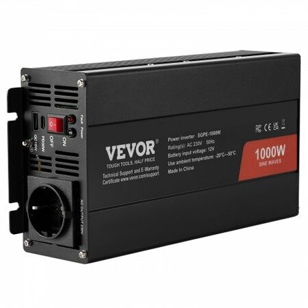 Pure Sine Wave Inverter 1000 Watt DC 12V to AC 230V Power Inverter with 2 AC Outlets 2 USB Port 1 Type-C Port Remote Control