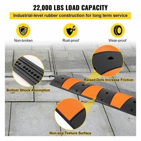 Rubber Speed Bump 1 Pack 2 Channel Speed Bump Hump 72.8\" Long Modular Speed Bump Rated 22000 LBS Load Capacity 72.8 x 12.2 x 2.2 Garage Speed Bump