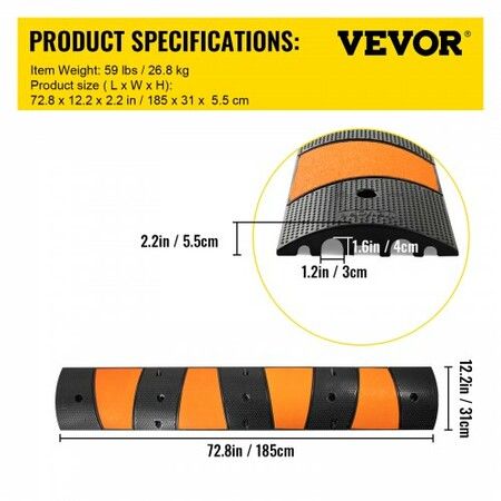 Rubber Speed Bump 1 Pack 2 Channel Speed Bump Hump 72.8\" Long Modular Speed Bump Rated 22000 LBS Load Capacity 72.8 x 12.2 x 2.2 Garage Speed Bump