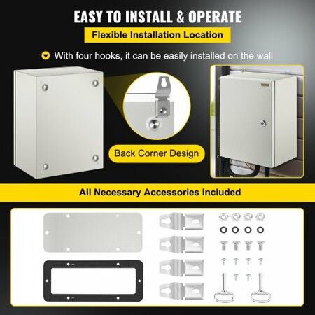 Steel Electrical Box 16''x12''x8'' Electrical Enclosure Box Carbon Steel Hinged Junction Box IP65 Weatherproof Metal Box Wall-Mounted Enclosure