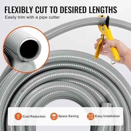 12.7 mm Flexible Electrical Conduit 30.5 m PVC Liquid-Tight Conduit Non-Metallic with 5 Straight and 5 90-Degree Conduit Connector Fittings