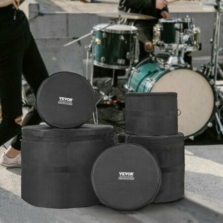5-Piece Drum Bag Set 1680D Oxford Fabric Padded Drum Bags and Cases with 4.92 ft Detachable Shoulder Strap Carry Handles Foldable Design