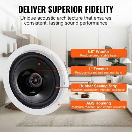 4 PCs 165.1 mm Bluetooth in Ceiling Speakers 150W Flush Mount Ceiling & in-Wall Speaker System with 8ΩImpedance 89dB Sensitivity